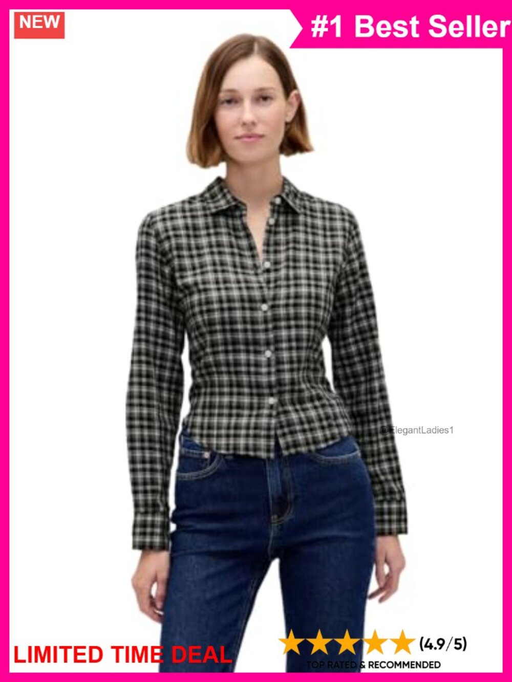 GAP Cropped Fitted Woven Button-Down Shirt Collared Long Sleeve Plaid